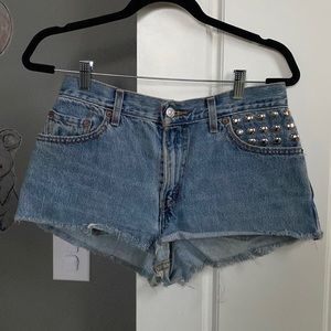 Ark Cutoff Denim Studded Shorts